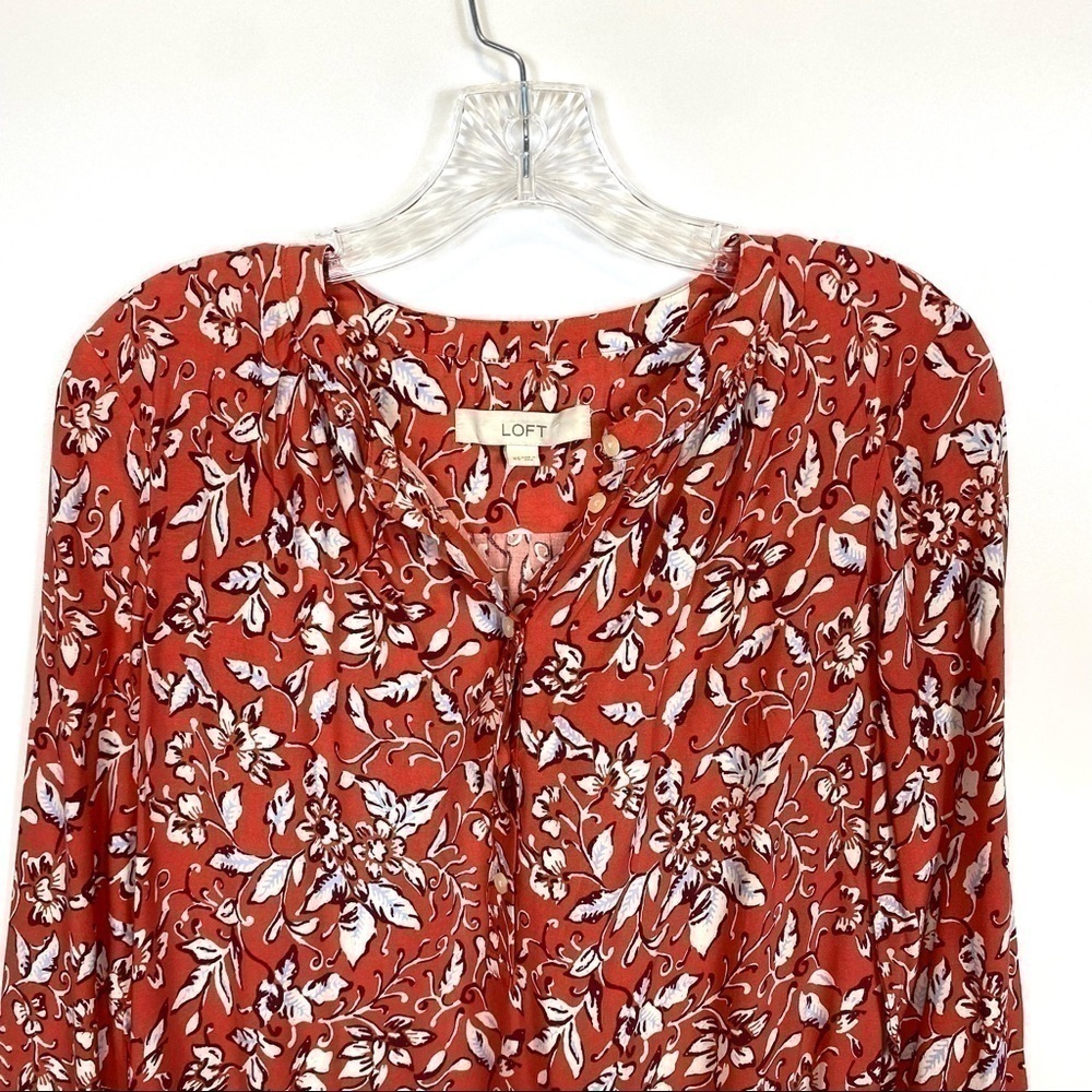 LOFT Red Floral Long Sleeve Dress - Picture 5 of 8